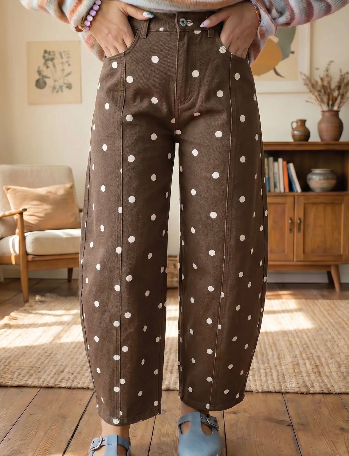 PREORDER-Brown Dot Barrel Jeans